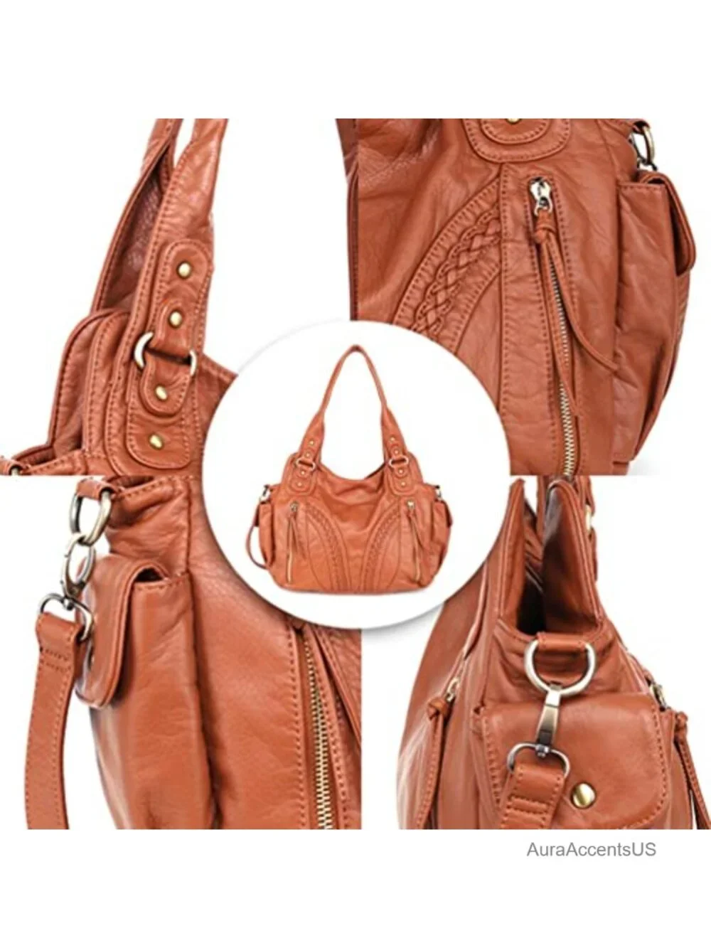 Y2K Hobo Bag Women Washed Leather Purse Crossbody Strap Roomy Handbag